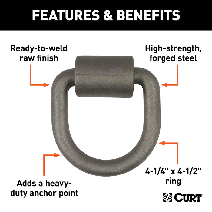 CURT 83750 3in.x 3in. Weld-On Tie-Down D-Ring (6;100 lbs; Raw Steel) - Truck Part Superstore