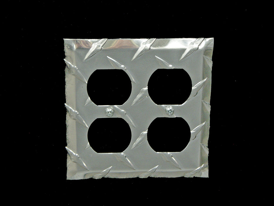 Owens Products 39139 RaceMates Double Electrical Outlet Wall Plate Cover / Each / Diamond Tread Aluminum / Owens Products - Truck Part Superstore