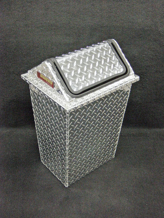 Owens Products 39148 RaceMates Large Trash Can Waste Receptacle with Swinging Lid / Diamond Tread Aluminum / Owens Products - Truck Part Superstore