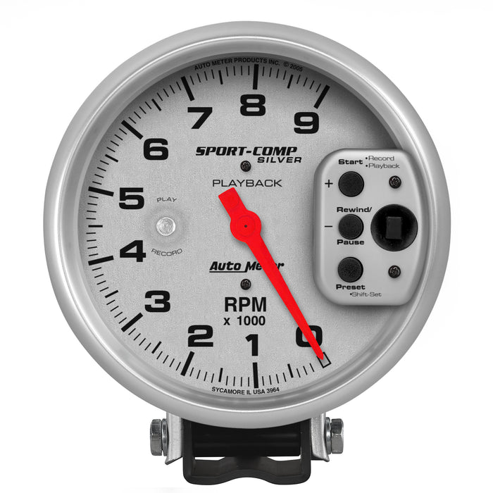 AutoMeter 3964 GAUGE; TACHOMETER; 5in.; 9K RPM; PEDESTAL W/RPM PLAYBACK; ULTRA-LITE - Truck Part Superstore