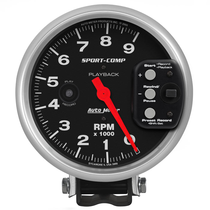 AutoMeter 3966 GAUGE; TACHOMETER; 5in.; 9K RPM; PEDESTAL W/RPM PLAYBACK; SPORT-COMP - Truck Part Superstore