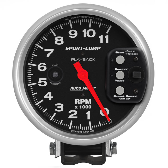 AutoMeter 3967 GAUGE; TACHOMETER; 5in.; 11K RPM; PEDESTAL W/RPM PLAYBACK; SPORT-COMP - Truck Part Superstore