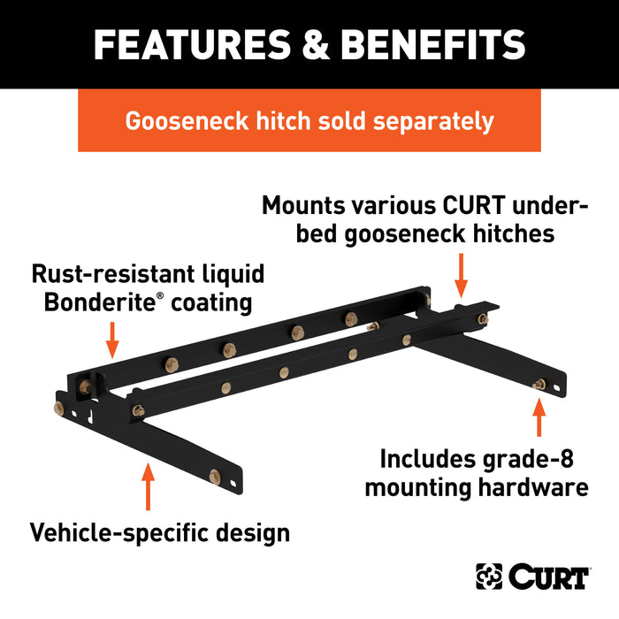 CURT 60635 Under-Bed Gooseneck Installation Brackets; Select Dodge Ram 1500; 2500; 3500 - Truck Part Superstore