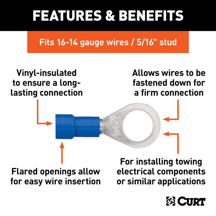 CURT 59525 Ring Terminals (16-14 Wire Gauge; 5/16in. Stud Size; 100-Pack) - Truck Part Superstore