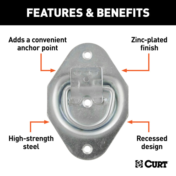 CURT 83601 1-3/8in. x 1-7/8in. Recessed Tie-Down Ring (1;200 lbs; Clear Zinc) - Truck Part Superstore