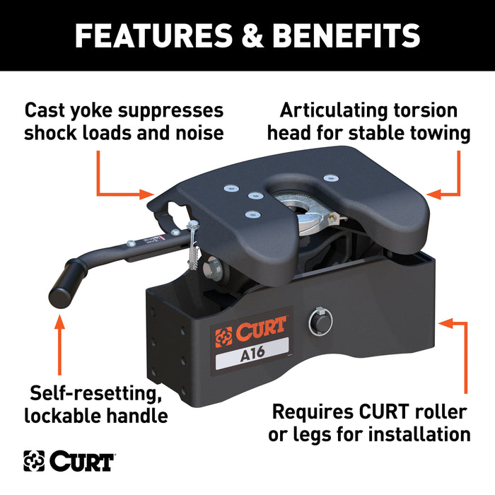 CURT 16520 CURT 16520 A16 5th Wheel Hitch Head Only; Legs or Roller Required; 16;000 lbs - Truck Part Superstore