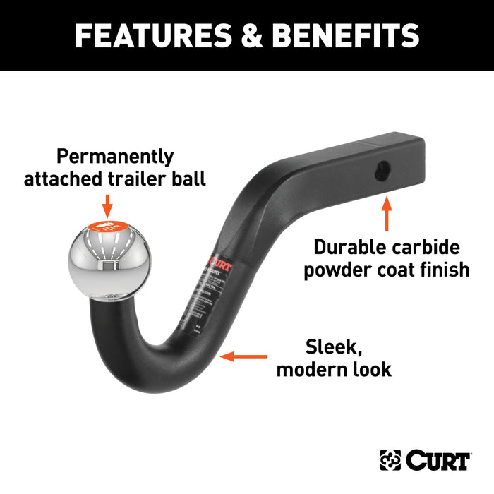 CURT 45582 Euro Mount (2in. Ball; 1-1/4in. Shank; 3;500 lbs.;-3/4in. High; 8-3/4in. Long) - Truck Part Superstore