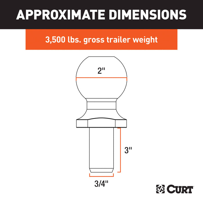 CURT 40019 2in. Trailer Ball (3/4in. x 3in. Shank; 3;500 lbs.; Chrome) - Truck Part Superstore