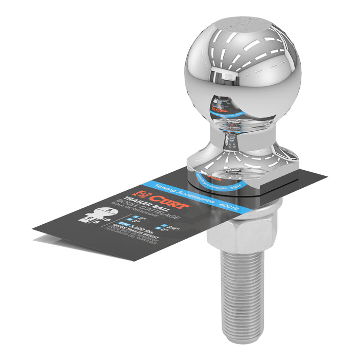 CURT 40019 2in. Trailer Ball (3/4in. x 3in. Shank; 3;500 lbs.; Chrome) - Truck Part Superstore