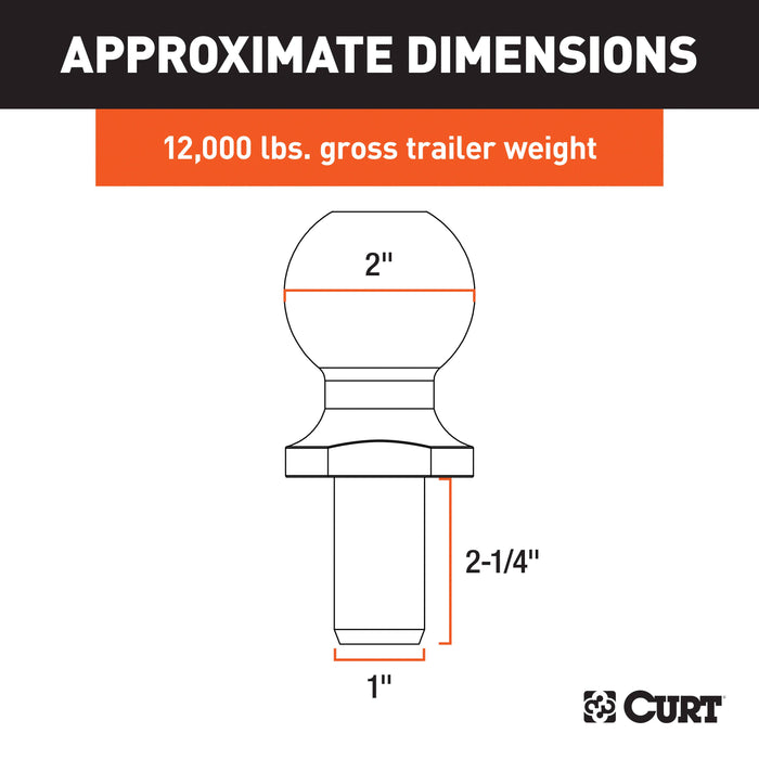 CURT 40038 2in. Trailer Ball (1in. x 2-1/4in. Shank; 12;000 lbs.; Chrome) - Truck Part Superstore