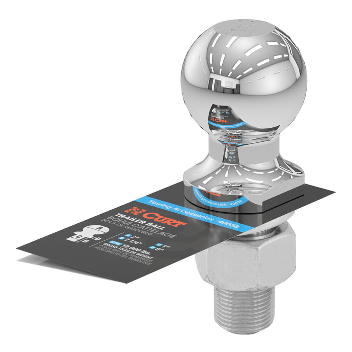CURT 40038 2in. Trailer Ball (1in. x 2-1/4in. Shank; 12;000 lbs.; Chrome) - Truck Part Superstore