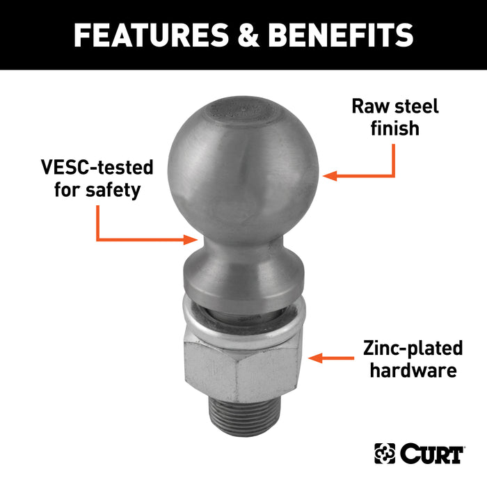 CURT 40042 2-5/16in. Trailer Ball (1in. x 2-1/4in. Shank; 12;000 lbs.; Raw Steel) - Truck Part Superstore