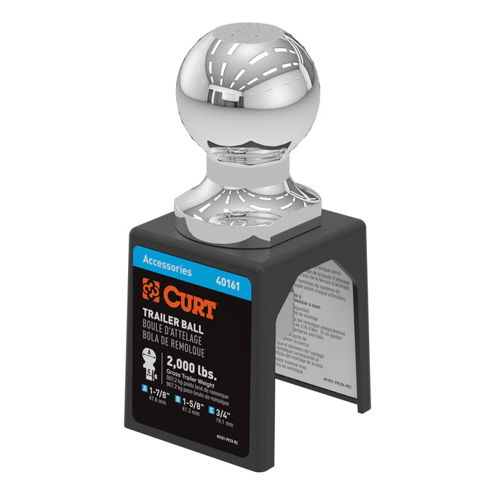 CURT 40161 1-7/8in. Trailer Ball (3/4in. x 1-5/8in. Shank; 2;000 lbs.; Chrome; Packaged) - Truck Part Superstore