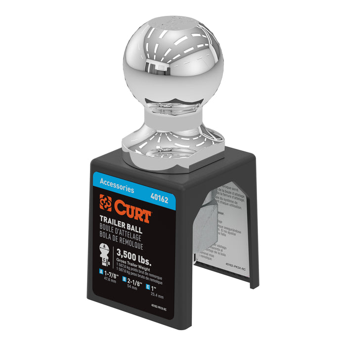 CURT 40162 1-7/8in. Trailer Ball (1in. x 2-1/8in. Shank; 3;500 lbs.; Chrome; Packaged) - Truck Part Superstore