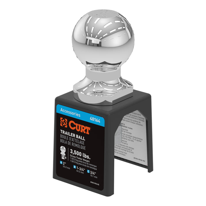 CURT 40164 2in. Trailer Ball (3/4in. x 1-3/4in. Shank; 3;500 lbs.; Chrome; Packaged) - Truck Part Superstore