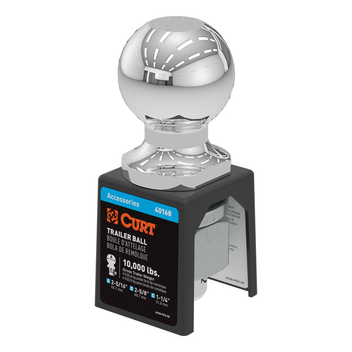 CURT 40168 2-5/16in. Trailer Ball (1-1/4in. x 2-5/8in. Shank; 10;000 lbs.; Chrome; Packaged - Truck Part Superstore