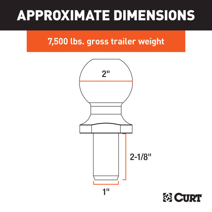 CURT 40170 2in. Trailer Ball (1in. x 2-1/8in. Shank; 7;500 lbs.; Chrome; Packaged) - Truck Part Superstore