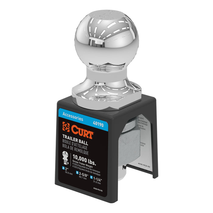 CURT 40190 2in. Trailer Ball (1-1/4in. x 2-5/8in. Shank; 10;000 lbs; Chrome) - Truck Part Superstore