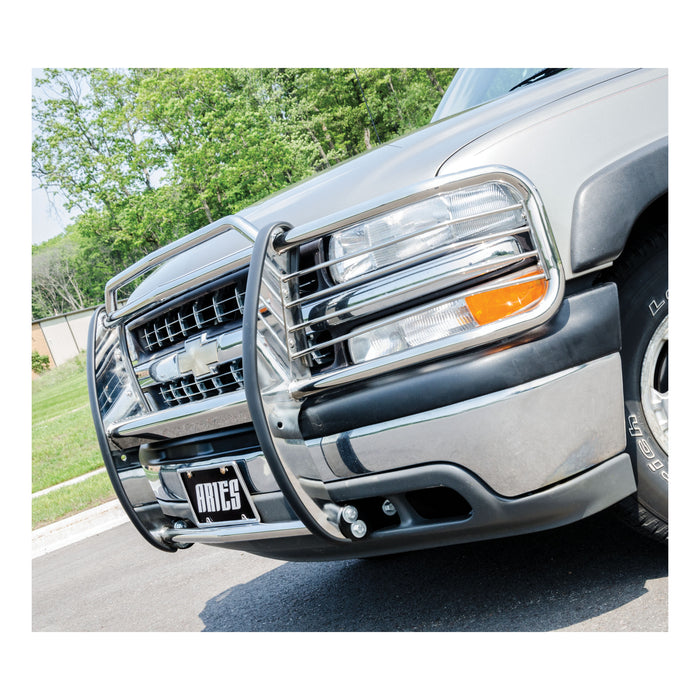 ARIES 4043-2 Polished Stainless Grille Guard; Select Chevy Silverado 1500; Suburban; Tahoe - Truck Part Superstore
