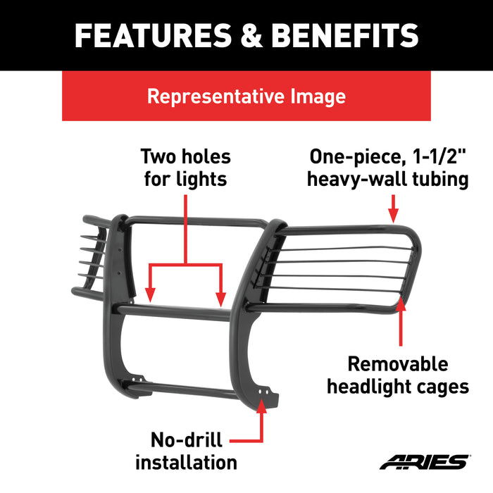 ARIES 4085 Black Steel Grille Guard; Select Chevrolet Silverado 2500; 3500 HD - Truck Part Superstore
