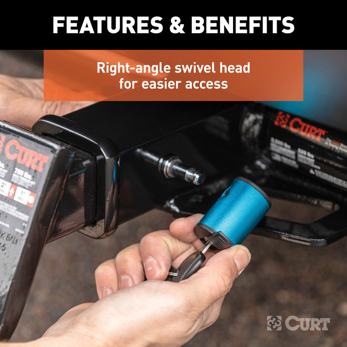 CURT 23506 1/2in. Hitch Lock with 5/8in. Adapter (1-1/4in. or 2in. Receiver; Right-Angle; C - Truck Part Superstore