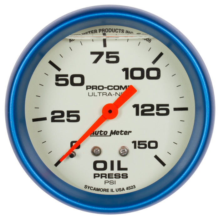 AutoMeter 4223 GAUGE; OIL PRESS; 2 5/8in.; 150PSI; LIQUID FILLED MECH; GLOW IN DARK; ULTRA-NITE - Truck Part Superstore