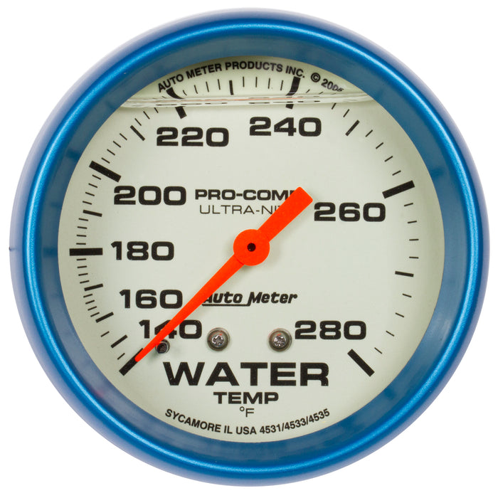 AutoMeter 4231 GAUGE; WTEMP; 2 5/8in.; 140-280deg.F; LIQUID FILLED MECH; GLOW IN DARK; ULTRA-NI - Truck Part Superstore