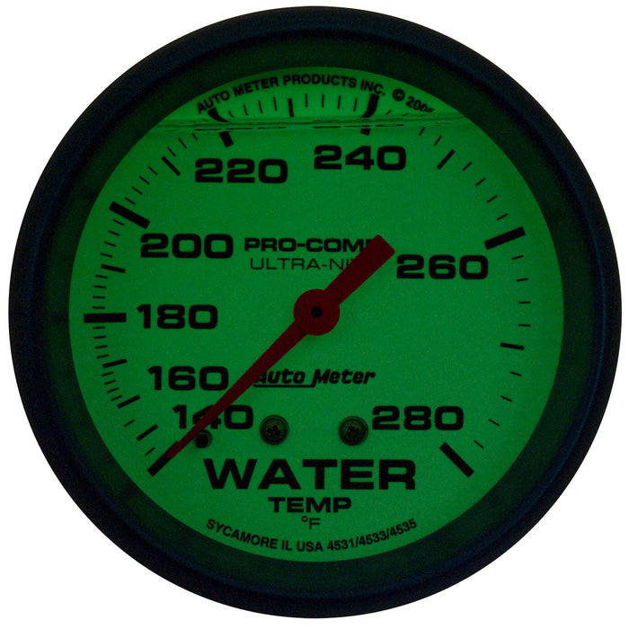 AutoMeter 4231 GAUGE; WTEMP; 2 5/8in.; 140-280deg.F; LIQUID FILLED MECH; GLOW IN DARK; ULTRA-NI - Truck Part Superstore