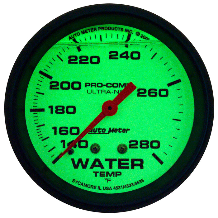 AutoMeter 4235 GAUGE; WTEMP; 2 5/8in.; 140-280deg.F; LIQ FILLD MECH; 4FT.; GLOW IN DARK; ULTRA- - Truck Part Superstore