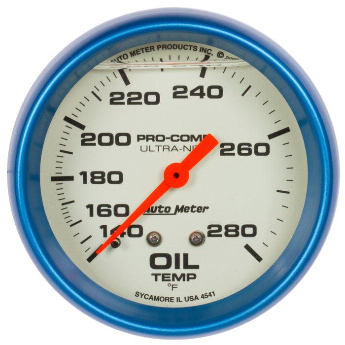 AutoMeter 4241 GAUGE; OIL TEMP; 2 5/8in.; 140-280deg.F; LIQUID FILLED MECH; GLOW IN DARK; ULTRA - Truck Part Superstore