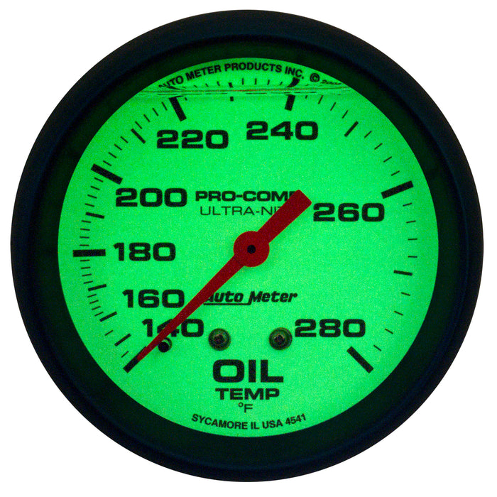 AutoMeter 4241 GAUGE; OIL TEMP; 2 5/8in.; 140-280deg.F; LIQUID FILLED MECH; GLOW IN DARK; ULTRA - Truck Part Superstore