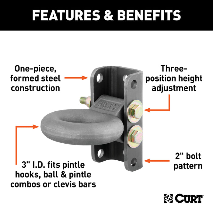CURT 48630 Adjustable Lunette Ring (12;000 lbs.; 3in. Eye; 7-1/2in. Channel Height; Package - Truck Part Superstore