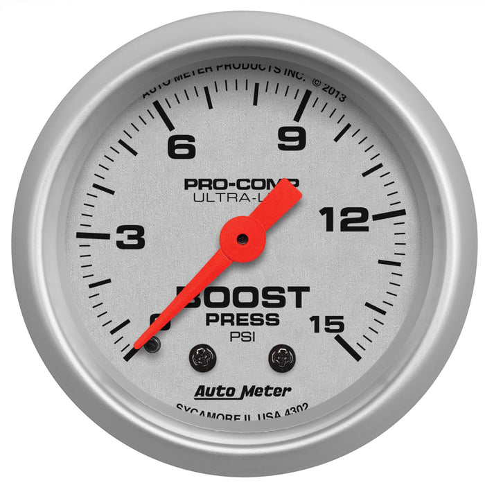 AutoMeter 4302 GAUGE; BOOST; 2 1/16in.; 15PSI; MECHANICAL; ULTRA-LITE - Truck Part Superstore