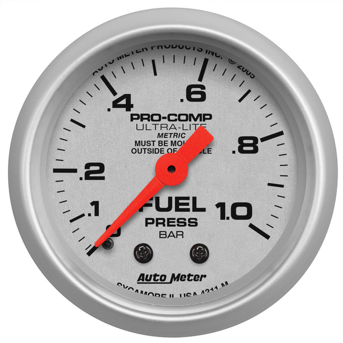 AutoMeter 4311-M GAUGE; FUEL PRESSURE; 2 1/16in.; 1.0BAR; MECHANICAL; ULTRA-LITE - Truck Part Superstore