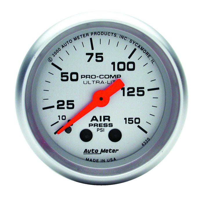 AutoMeter 4320 GAUGE; AIR PRESS; 2 1/16in.; 150PSI; MECHANICAL; ULTRA-LITE - Truck Part Superstore
