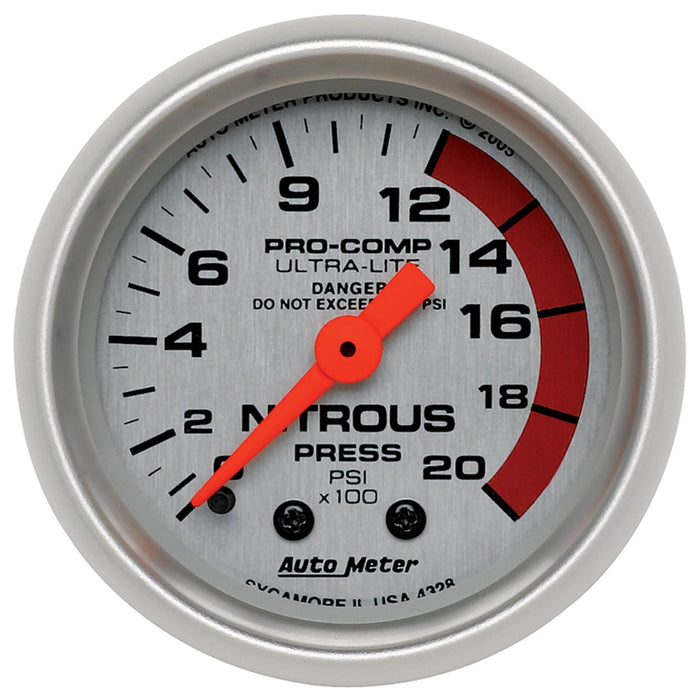 AutoMeter 4328 GAUGE; NITROUS PRESSURE; 2 1/16in.; 2000PSI; MECHANICAL; ULTRA-LITE - Truck Part Superstore