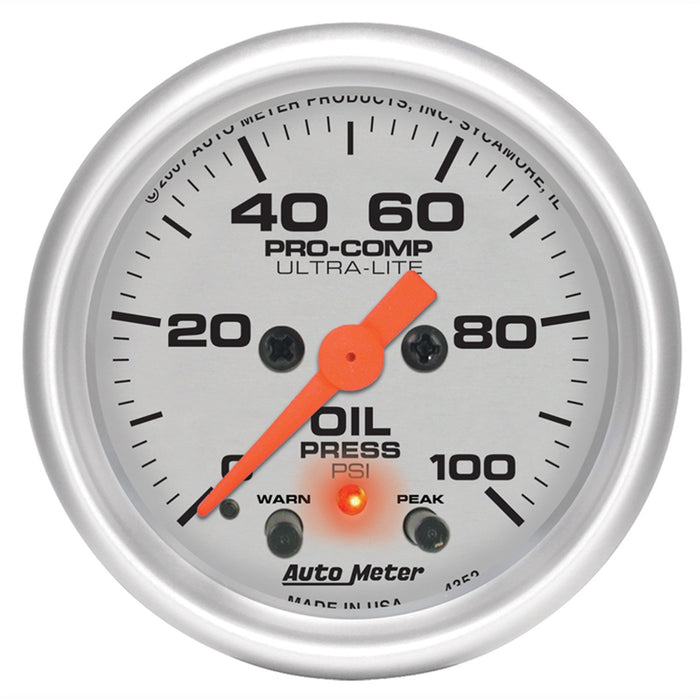 AutoMeter 4352 GAUGE; OIL PRESS; 2 1/16in.; 100PSI; DIGITAL STEPPER MOTOR W/PK/WRN; ULTRA-LITE - Truck Part Superstore