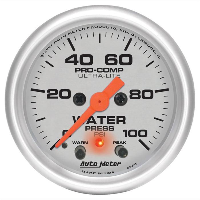 AutoMeter 4368 GAUGE; WATER PRESS; 2 1/16in.; 100PSI; STEPPER MOTOR W/PEAK/WARN; ULTRA-LITE - Truck Part Superstore