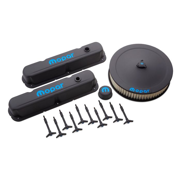 ProForm 440-758 Engine Dress-Up Kit Black Crinkle w/Blue MOPAR Logo Fits LA/Small Block Engine Proform - Truck Part Superstore