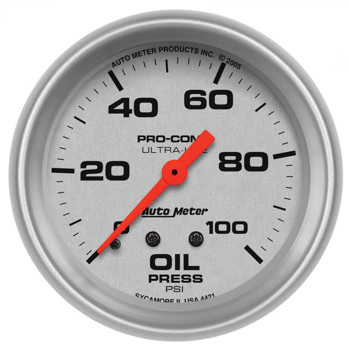 AutoMeter 4421 GAUGE; OIL PRESSURE; 2 5/8in.; 100PSI; MECHANICAL; ULTRA-LITE - Truck Part Superstore
