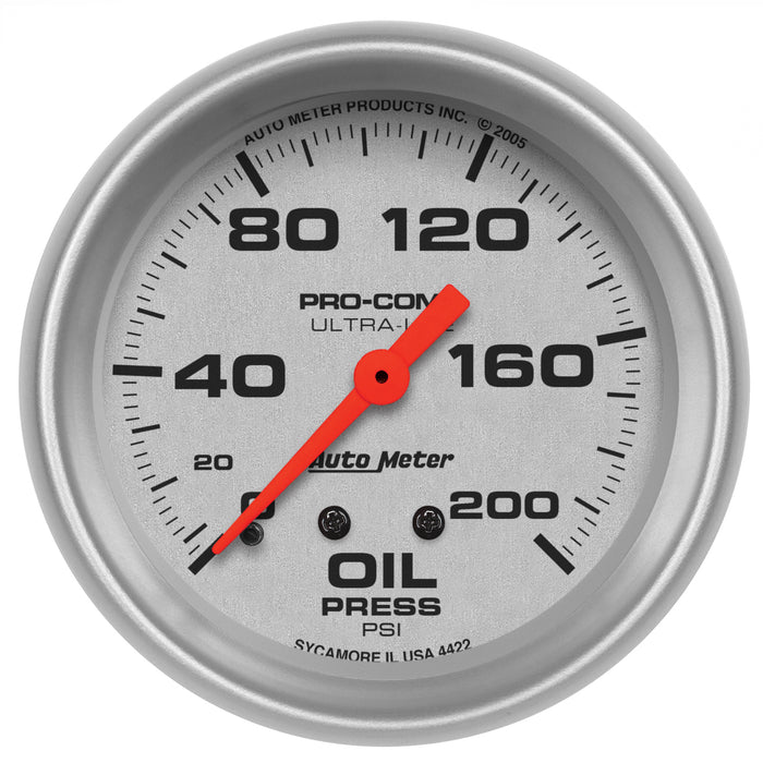 AutoMeter 4422 GAUGE; OIL PRESSURE; 2 5/8in.; 200PSI; MECHANICAL; ULTRA-LITE - Truck Part Superstore