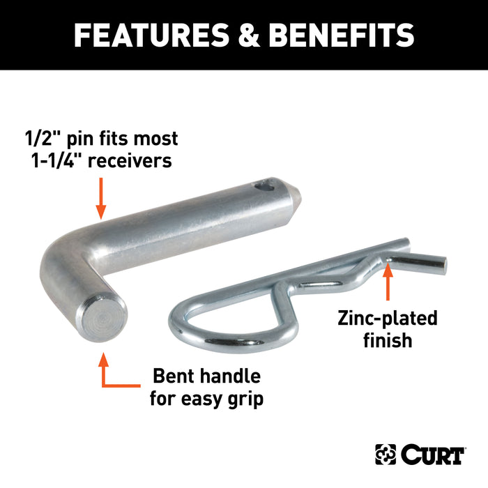 CURT 21401 CURT 21401 Trailer Hitch Pin/Clip; 1/2-Inch Diameter; Fits 1-1/4-Inch Receiver - Truck Part Superstore