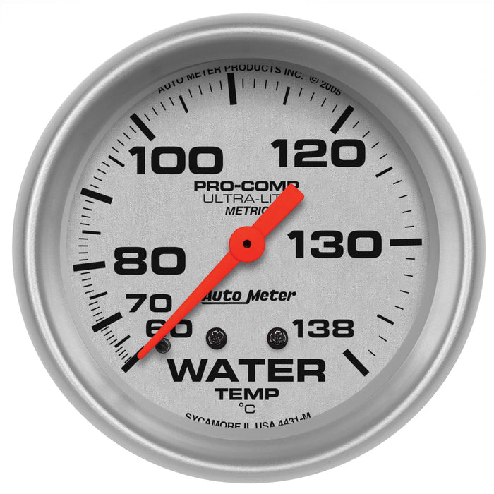 AutoMeter 4431-M GAUGE; WATER TEMP; 2 5/8in.; 60-140deg.C; MECHANICAL; ULTRA-LITE - Truck Part Superstore