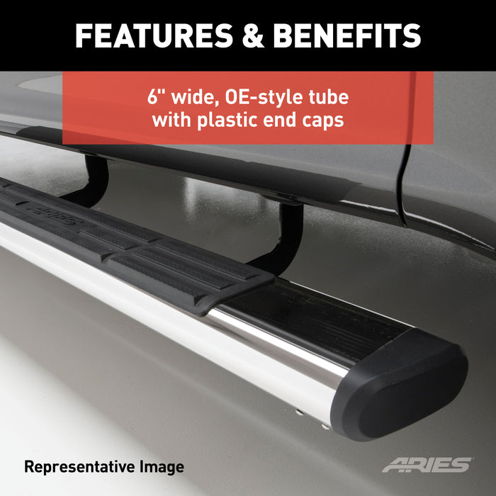 ARIES 4444004 6in. x 75in. Polished Stainless Oval Side Bars; Select Chevrolet; GMC C; K - Truck Part Superstore