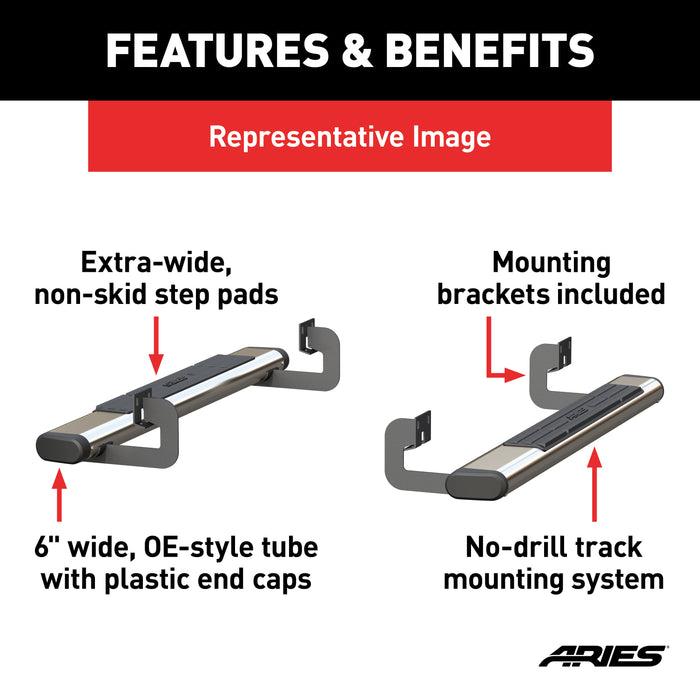 ARIES 4444017 6in. x 53in. Polished Stainless Oval Side Bars; Select Ford F-150 - Truck Part Superstore