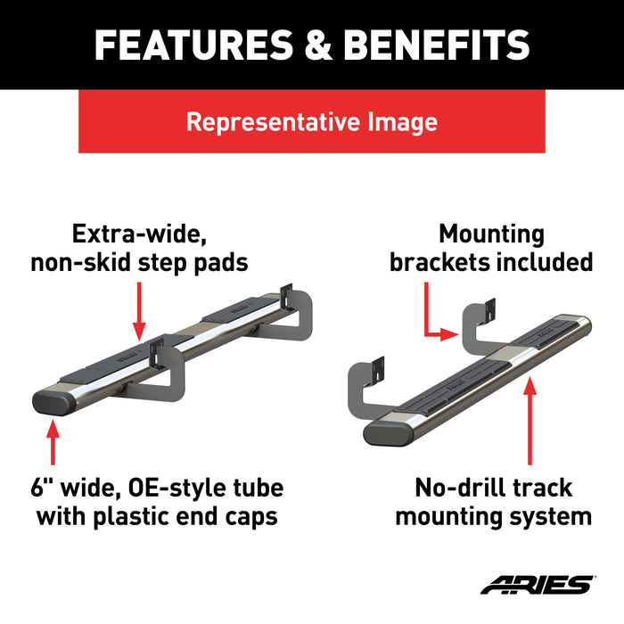 ARIES 4444037 6in. x 75in. Polished Stainless Oval Side Bars; Select Toyota Tacoma - Truck Part Superstore