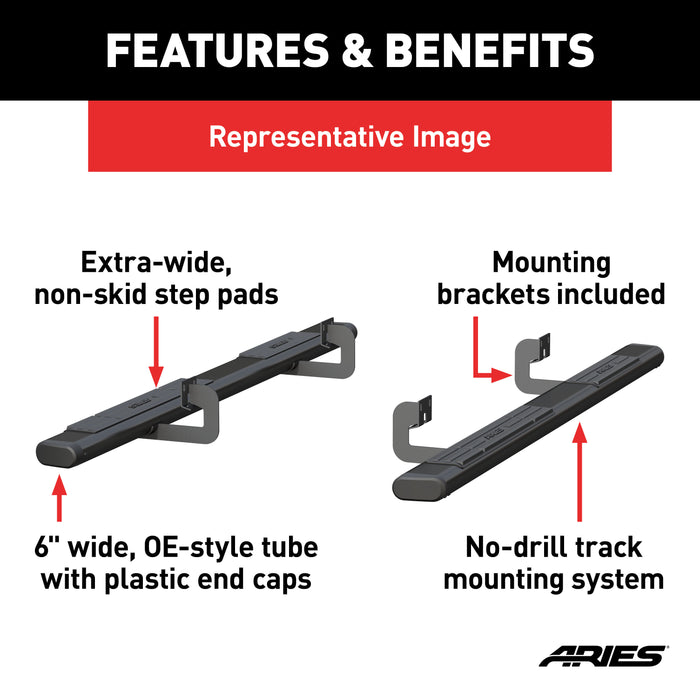ARIES 4445025 6in. x 85in. Black Aluminum Oval Side Bars; Select Ford F-250; F-350; F-450; F-5 - Truck Part Superstore