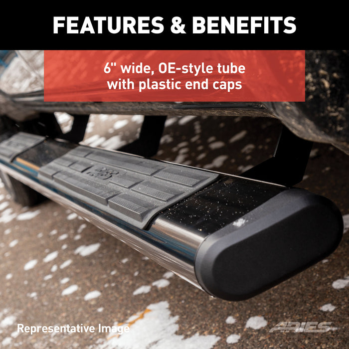 ARIES 4445026 6in. x 91in. Black Aluminum Oval Side Bars; Select Ford F-250; F-350; F-450; F-5 - Truck Part Superstore