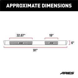 ARIES 4445027 6in. x 91in. Black Aluminum Oval Side Bars; Select Ford F-Series - Truck Part Superstore
