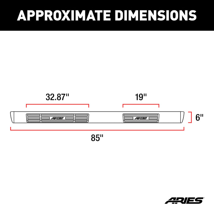 ARIES 4445044 6in. x 85in. Black Aluminum Oval Side Bars; Select Dodge; Ram 1500; 2500; 3500 - Truck Part Superstore